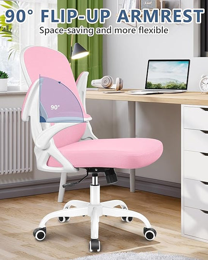 Office Chair Desk Chair, Ergonomic Mesh Computer Chair Home Office Desk Chairs, Swivel Task Chair Mid Back Breathable Rolling Chair with Adjustable Lumbar Support Flip Up Armrest (Pink) - LeafyLoom