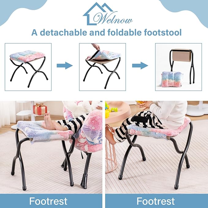 Welnow Toddler Kids Lazy Chair with Ottoman, Glow in The Dark Accent Comfy Lounge Children Armchair Couch with Removable Cover, Detachable Reading Chair with Footrest for Boy or Girl - LeafyLoom