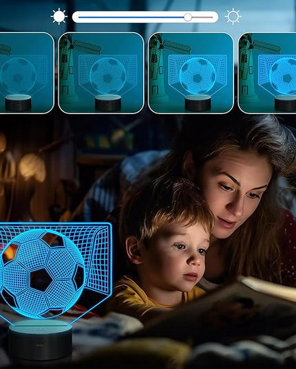 Attivolife 3D Illusion Soccer Night Light, Hologram Lamp with 16 Colors Changing & Remote Control & Dimmable, Cool Sports Theme Room Decor Birthday Christmas Gifts for Sport Lover Kid Teen Boy Men - LeafyLoom