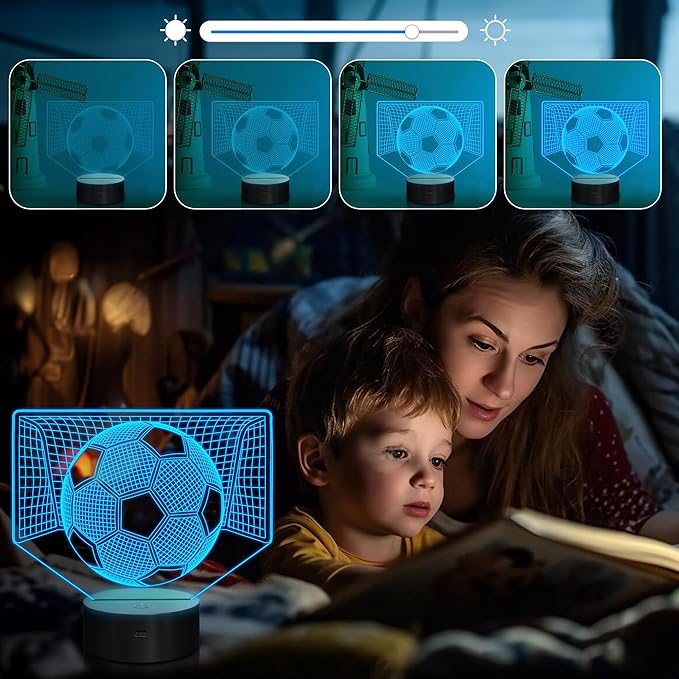 Attivolife 3D Illusion Soccer Night Light, Hologram Lamp with 16 Colors Changing & Remote Control & Dimmable, Cool Sports Theme Room Decor Birthday Christmas Gifts for Sport Lover Kid Teen Boy Men - LeafyLoom
