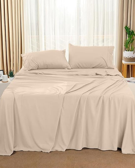 Utopia Bedding Queen Bed Sheets Set - 4 Piece Bedding - Brushed Microfiber - Shrinkage and Fade Resistant - Easy Care (Queen, Beige) - LeafyLoom