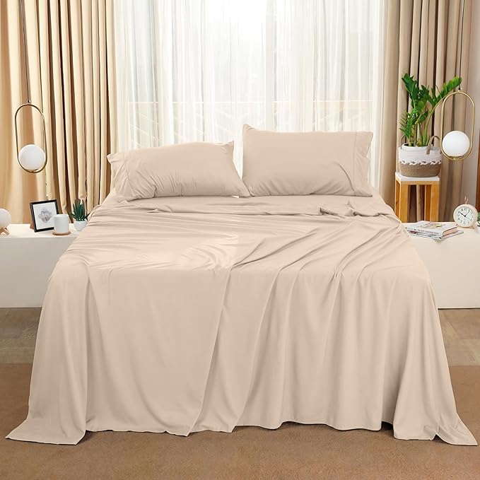 Utopia Bedding California King Bed Sheets Set - 4 Piece Bedding - Brushed Microfiber - Shrinkage and Fade Resistant - Easy Care (California King, Beige) - LeafyLoom