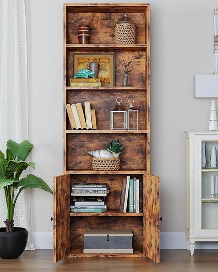 oneinmil 6 Tier Bookshelf and Bookcase Set of 2,Wooden Bookshelves with Cabinet Doors, Floor Bookshelves and Office Storage Cabinets for Home Office, Living Room,Brown - LeafyLoom