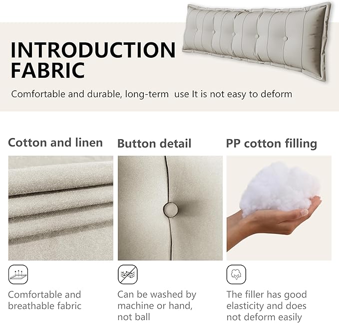 Johnear Large Headboard Pillow Cotton Linen Daybed Cushion Support Backrest Bolster Pillow Support Positioning Bed Sofa Rest Reading Pillow （White, 76 x 3 x 20 inches） - LeafyLoom