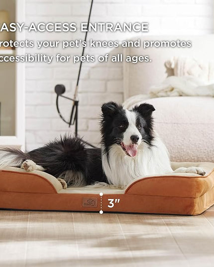 Bedsure Orthopedic Dog Bed for Large Dogs - Big Washable Dog Sofa Beds Large, Supportive Foam Pet Couch Bed with Removable Washable Cover, Waterproof Lining and Nonskid Bottom, Caramel BEDSURE