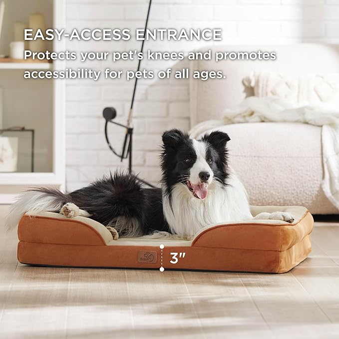 Bedsure Orthopedic Dog Bed for Large Dogs - Big Washable Dog Sofa Beds Large, Supportive Foam Pet Couch Bed with Removable Washable Cover, Waterproof Lining and Nonskid Bottom, Caramel BEDSURE