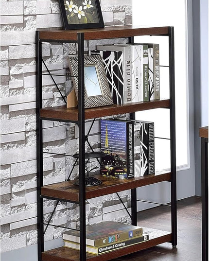 Acme Bob 4 Shelf Wooden Bookcase in Weathered Oak - LeafyLoom