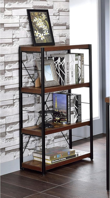 Acme Bob 4 Shelf Wooden Bookcase in Weathered Oak - LeafyLoom