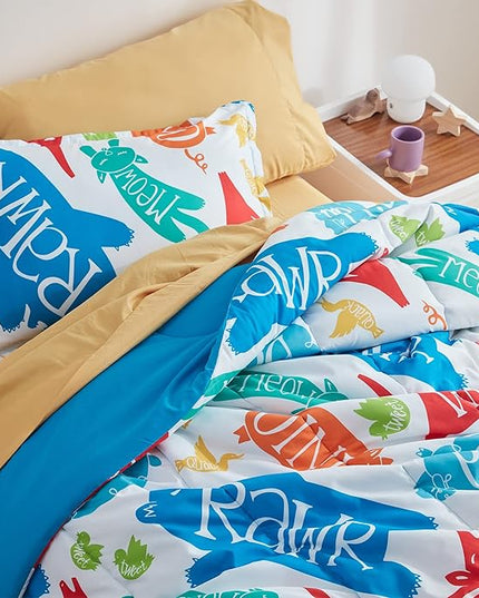 SLEEP ZONE Kids Bedding Comforter Set Full/Queen Size - Super Soft & Cute Printed 3-Piece Comforter Set All Seasons for Boys, Girls, Fade Resistant, Machine Washable, Happy Animal - LeafyLoom