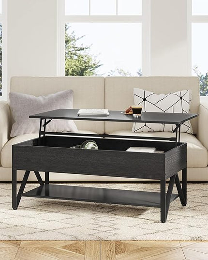 Novilla Lift Top Coffee Table with Storage 40 Inch Wood Lift Up Center Table for Living Room Tea Table with Hidden Compartment Rising Tabletop Table Cocktail Table, Black - LeafyLoom