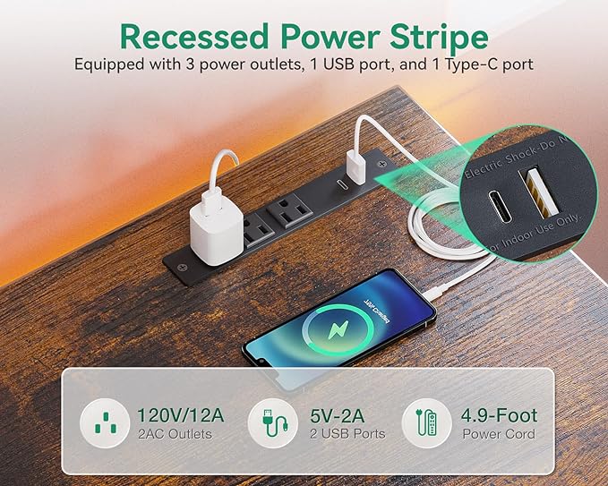 AODK 63 inch Small Computer Desk with Power Outlet for Small Spaces Home Office Student Laptop PC Writing Desks with Storage Bag Headphone Hook, Vintage - LeafyLoom