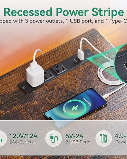 AODK 40 inch Small Computer Desk with Power Outlet for Small Spaces Home Office Student Laptop PC Writing Desks with Storage Bag Headphone Hook, Vintage - LeafyLoom
