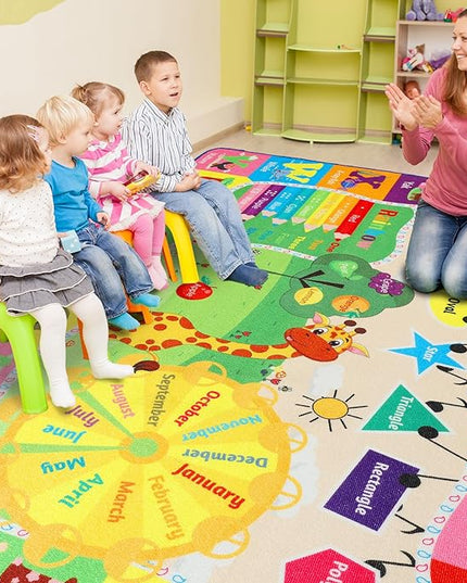 Playroom Rug Baby Play Mat for Floor ABC Rug for Kids Educational and Fun Playmat with Alphabet Animals Shapes Colors 5x7 Area Rug Learning Rugs for Toddler Children Game Activity - LeafyLoom
