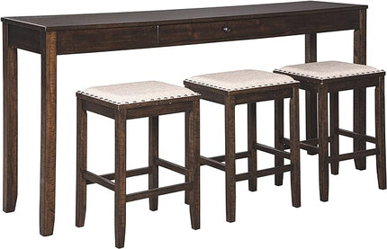 Signature Design by Ashley Rokane Urban Farmhouse 25" Counter Height Dining Room Table Set with 3 Bar Stools, Brown - LeafyLoom