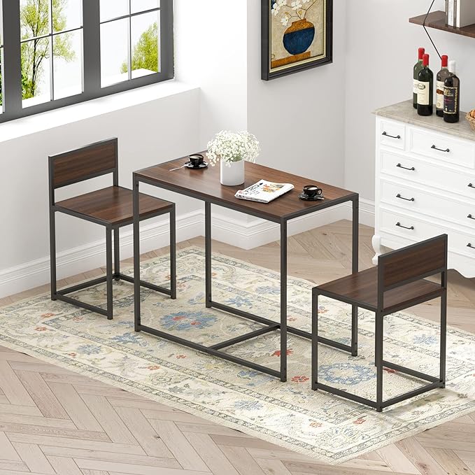 sogesfurniture 3-Piece Dining Table Set, Modern Kitchen Table and Chairs for 2, Wood Square Pub Bar Table Set Perfect for Breakfast Nook, Small Space Living Room, Kitchen, Dining Room, Outdoor bar - LeafyLoom