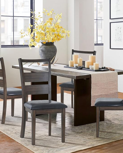 COLAMY Upholstered Dining Chairs Set of 4, PU Leather Dining Room Kitchen Side Chair with Ladder High Back and Adjustable Foot Pegs - Dark Brown - LeafyLoom
