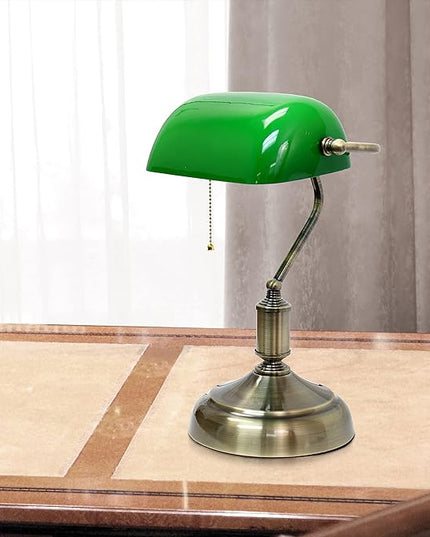 Simple Designs LT3216-GRN Executive Banker's Desk Lamp with Glass Shade, Green - (Pack of 2) - LeafyLoom