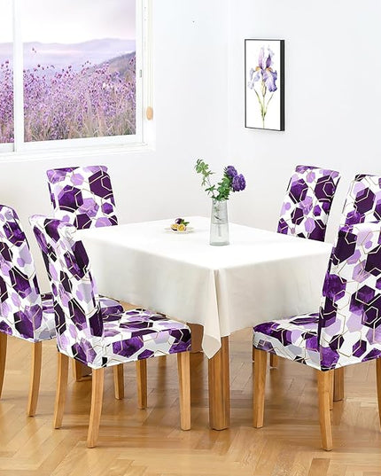 Gibelle Dining Room Chair Covers Set of 6, Soft Stretch Kitchen Chair Covers Slipcover Protector, Removable Washable Geometric Parson Chair Covers 6 Pack, Purple Gibelle