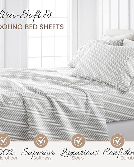 Linen Market 3 Piece Twin Bedding Sheet Set (Gray Chevron) - Sleep Better Than Ever with These Ultra-Soft & Cooling Bed Sheets for Your Twin Size Bed - Deep Pocket Fits 16" Mattress - LeafyLoom