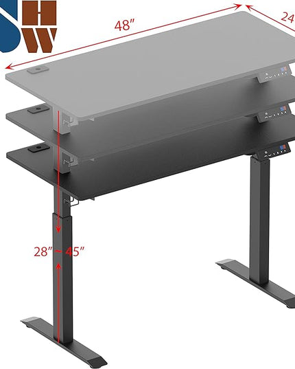 SHW Memory Preset Electric Height Adjustable Standing Desk, 48 x 24 Inches, Black - LeafyLoom
