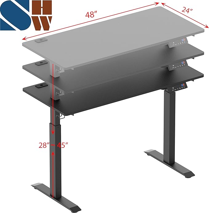 SHW Memory Preset Electric Height Adjustable Standing Desk, 48 x 24 Inches, Black - LeafyLoom