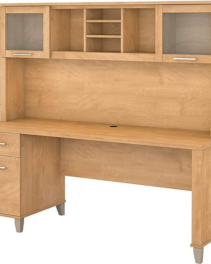 Bush Furniture Somerset 3 Position Sit to Stand L Shaped Desk, 72W, Maple Cross - LeafyLoom