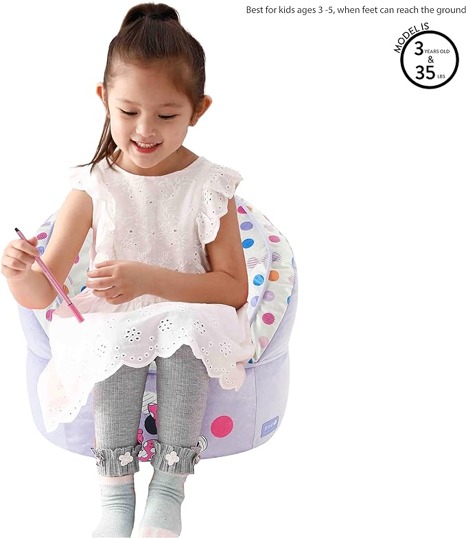 Idea Nuova Disney Minnie Mouse Purple with Polka Dots Round Bean Bag Chair for Kids, Ages 3+, Large - LeafyLoom
