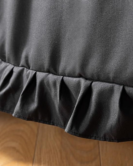 JANZAA Black Comforter Set Twin Comforter Set Ruffled Comforter Set Soft Twin Size Bed Set Vintage Farmhouse Bed Comforter Set Shabby Fluffy Bedding (1 Solid Color Comforter and 1 Pillowcase) - LeafyLoom