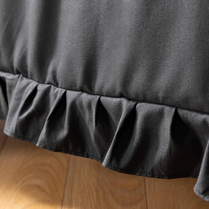 JANZAA Black Comforter Set Twin Comforter Set Ruffled Comforter Set Soft Twin Size Bed Set Vintage Farmhouse Bed Comforter Set Shabby Fluffy Bedding (1 Solid Color Comforter and 1 Pillowcase) - LeafyLoom