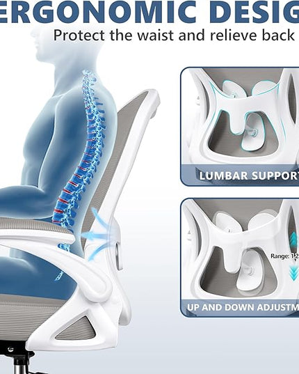 Office Chair Desk Chair, Ergonomic Mesh Computer Chair Home Office Desk Chairs, Swivel Task Chair Mid Back Breathable Rolling Chair with Adjustable Lumbar Support Flip Up Armrest (Gray) - LeafyLoom