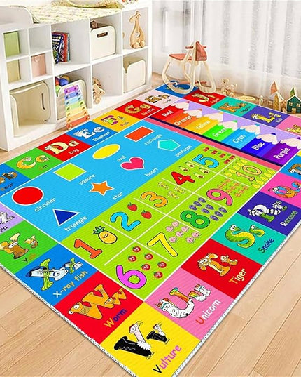 Kids Alphabet Play Game Rug - 5'x7' ABC Numbers and Shapes Educational Learning Toddler Carpet - Kids Room Playroom Classroom Kindergarten Activity Fun Soft Non-Slip Mat - LeafyLoom