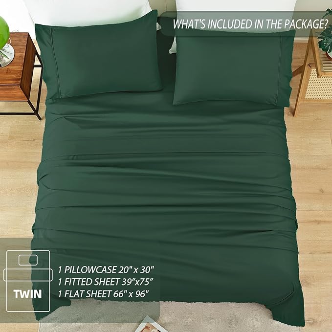 Twin Sheet Set - 3 Piece Soft Breathable Bed Sheets for Twin Size Bed, Extra Deep Pocket Lxuury Brushed Sheets, Cooling Hotel Bedding Sheets and Pillowcases, Wrinkle Free Oeko-Tex Sheets - LeafyLoom