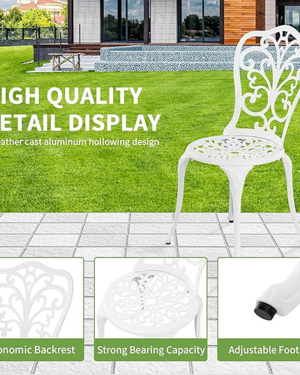 3 Piece Patio Set Outdoor Cast Aluminum Patio Bistro Table and Chairs Set of 2,All Weather Outdoor Bistro Sets with 1.97" Umbrella Hole for Front Porch Set,Garden(White) - LeafyLoom