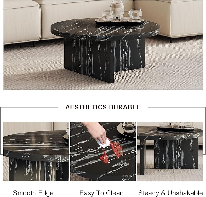 NicBex Modern Round MDF Material Circular Coffee Table with Texture, 31.4 Inch Contemporary Middle Table Modern Tea Table Suitable for Small Spaces, Living Room, Black - LeafyLoom