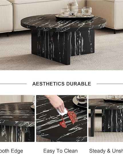 NicBex 31.4Inch Round Dining Table,Mid-Century Modern Kitchen Table with Black and White Patterns Tabletop for 2 to 4,Leisure Coffee Table for Kitchen,Small Space and Living Room,Space-Saving,Black - LeafyLoom