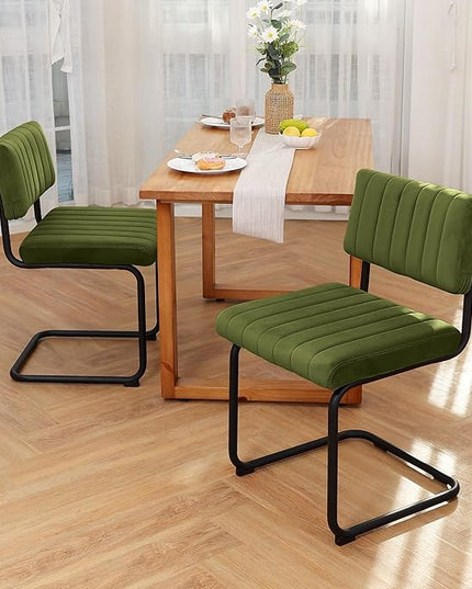 ONEVOG Green Velvet Dining Chairs Set of 2, Upholstered kitchen Dining Room Chair, Comfy Green Chair with Black Metal Legs, Cantilevered Design Chair for Bedroom, Living Room - LeafyLoom