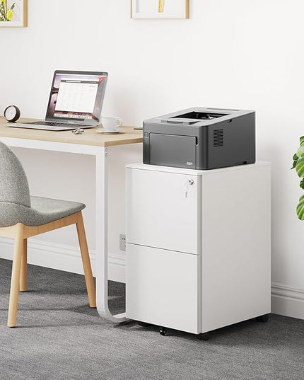 YITAHOME 2-Drawer Mobile File Cabinet with Lock, 18.9” Deep Office Filing Cabinet for Legal/Letter, Pre-Assembled Vertical Metal File Cabinet Except Wheels Under Desk White - LeafyLoom