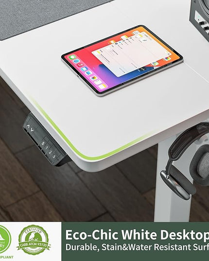 FEZIBO Electric Standing Desk, 40 x 24 Inches Height Adjustable Stand up Desk, Sit Stand Home Office Desk, Computer Desk, White - LeafyLoom