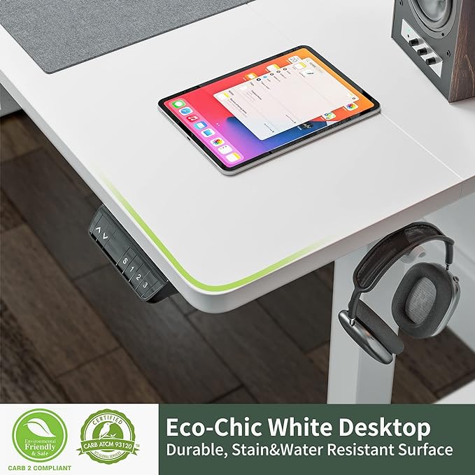 FEZIBO Electric Standing Desk, 40 x 24 Inches Height Adjustable Stand up Desk, Sit Stand Home Office Desk, Computer Desk, White - LeafyLoom