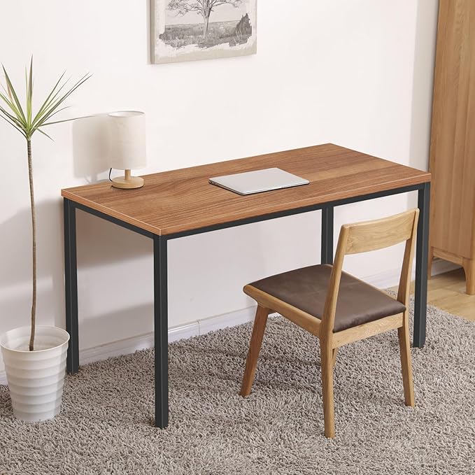 Large Table 24x48 inches Writing Computer Desk Modern Simple Study Desk Industrial Style Laptop Table for Home Office Brown Notebook Desk - LeafyLoom