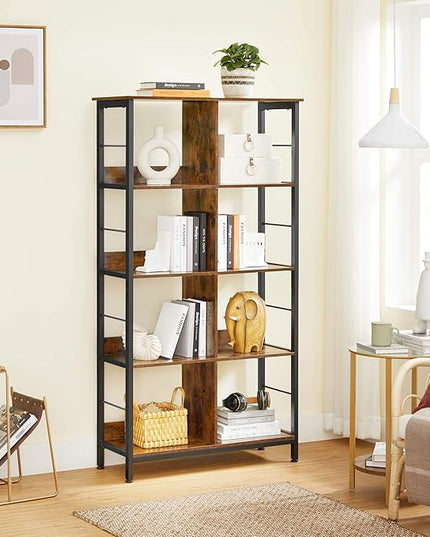 VASAGLE Industrial 8-Compartment Bookshelf, 4-Tier Bookcase with 8 Open Slots, Display Storage Rack, for Office, Living Room, Bedroom, 31.5 x 13 x 58.7 Inches, Rustic Brown and Black ULLS105B01 - LeafyLoom
