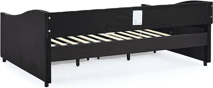 Full Size Daybed with 2 Drawers, Upholstered Tufted Day Bed, with Button Back and Waved Shape Arms, Wood Slat Support, No Spring Box Need, for Bedroom, Livingroom - LeafyLoom