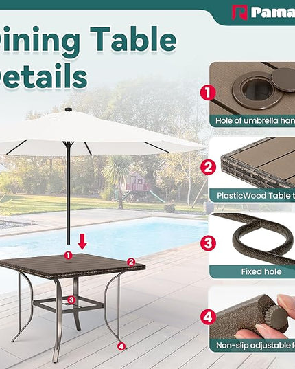 Pamapic 5 Pieces Patio Dining Set, Outdoor Table and Chairs for Garden Backyard Poolside Deck,Outdoor Furniture Set with Square Plastic-Wood Table Top,4 Textilene Chairs,Beige - LeafyLoom