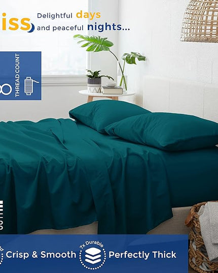 THREAD SPREAD 100% Egyptian Cotton Sheets Full Size - 600 Thread Count Sheets 4 PC 16" Deep Pocket Full Size Sheets Set, High Thread Count Soft Cooling Sateen Weave Hotel Luxury Sheets Set - Teal - LeafyLoom