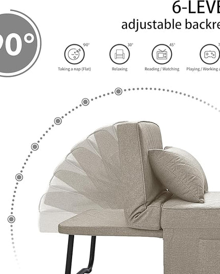 Sofa Bed, 4 in 1 Multi-Function Folding Ottoman Breathable Linen Couch Bed with Adjustable Backrest Modern Convertible Chair for Living Room Apartment Office,Squared-Linen Khaki - LeafyLoom