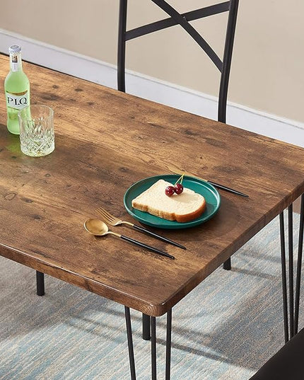 VECELO Kitchen Dining Room Table 4 Chairs for Small Space, Apartment,Metal Steel Frame, 5-Piece Set, Brown - LeafyLoom