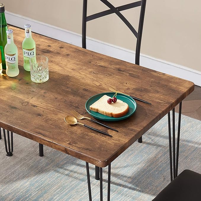 VECELO Kitchen Dining Room Table 4 Chairs for Small Space, Apartment,Metal Steel Frame, 5-Piece Set, Brown - LeafyLoom