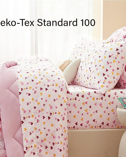 Twin Unicorn Kids Bedding Set for Girls, 7 Pieces Super Soft Lightweight Microfiber Comforter Set with Sheets, Bed in a Bag, Durable Children Bed Set - LeafyLoom