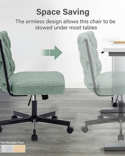 Criss Cross Legged Office Desk Chair with Wheels, Modern Armless Desk Chair with Wide Seat, Home Office Chair for Work, Meditation, Vanity, Green - LeafyLoom