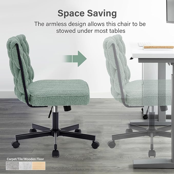 Criss Cross Legged Office Desk Chair with Wheels, Modern Armless Desk Chair with Wide Seat, Home Office Chair for Work, Meditation, Vanity, Green - LeafyLoom